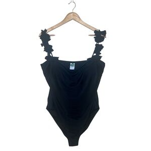 J.Crew Re-Imagined Black Flower Strap One Piece Swimsuit Size 18
